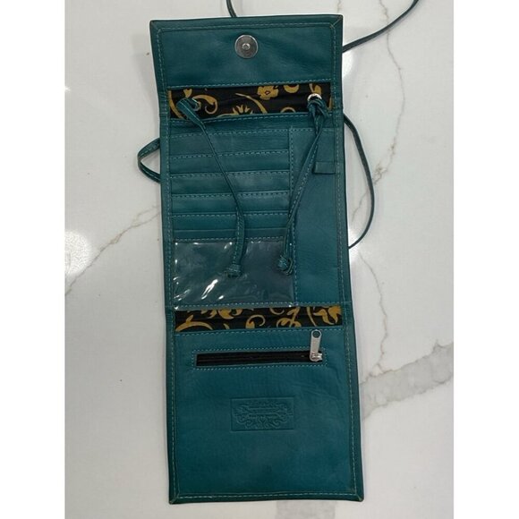 NWOT JL Saldivar Tooled Leather Hand Crafted Teal Cross Body Wallet Purse - Picture 3 of 7